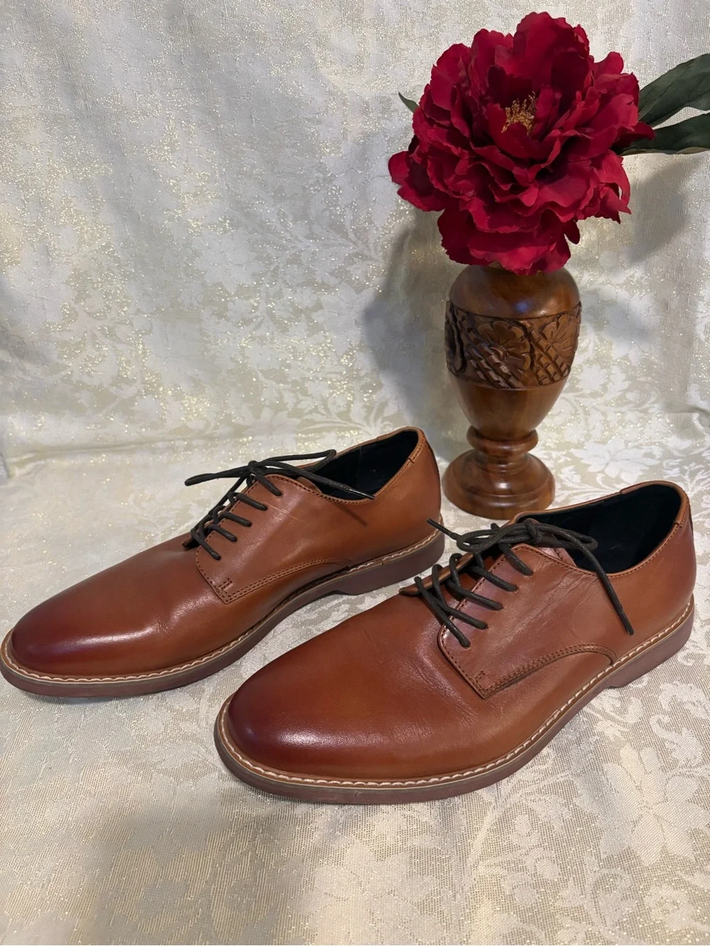 14th & Union Men's Tan Leather Derby Shoes - Lace-Up Dress Casual